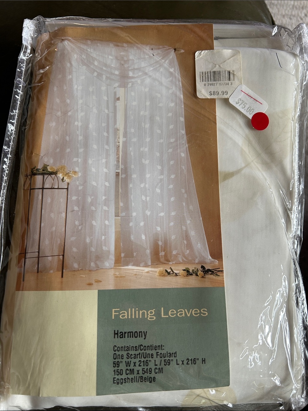 Falling Leaves Sheer Scarf/Drape - Eggshell/Beige